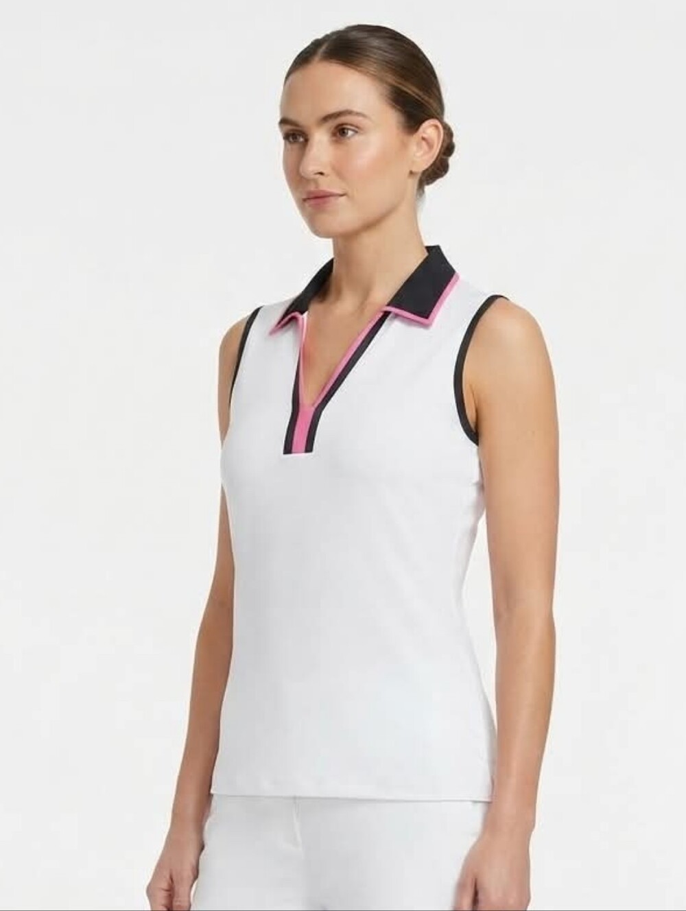 EP Pro Tour Tech Sport White Sleeveless Golf Polo with Pink Trim Size Medium